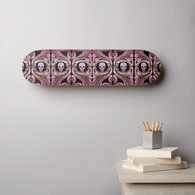 Ornement rose Goth avec skull skateboard (Art mural (Horz))