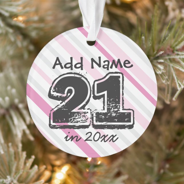 Ornement rose personnalisé 21e anniversaire (Arbre)