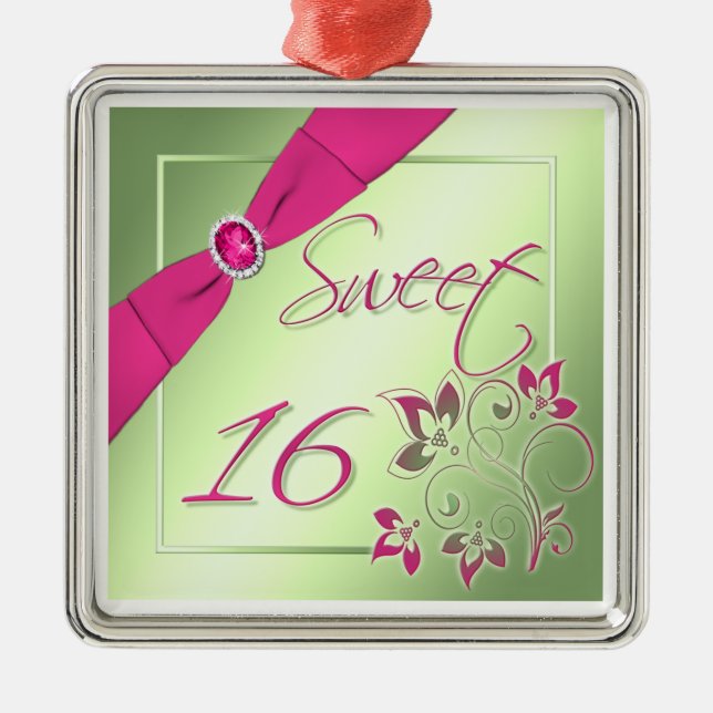 Ornement rose, vert, et jaune de sweet sixteen (Devant)