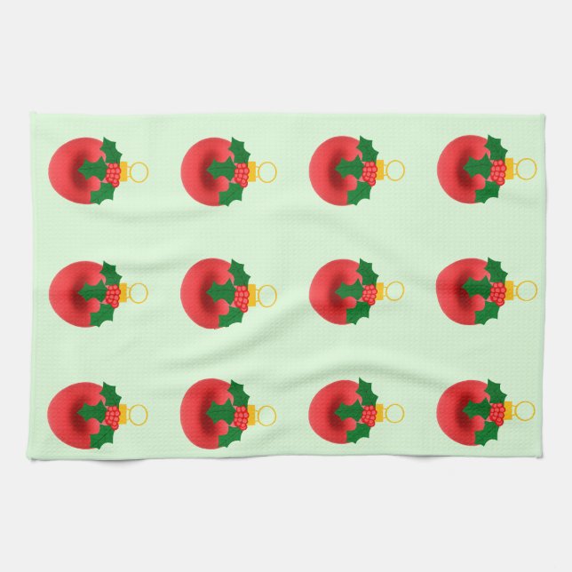 Ornement Rouge Avec Serviettes De Cuisine Holly (Horizontal)