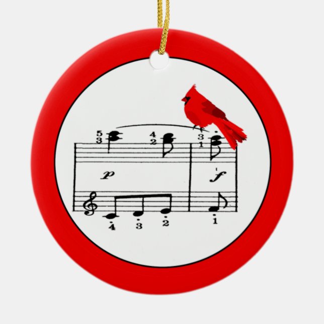 Ornement rouge de cardinal et de Noël de musique (Devant)