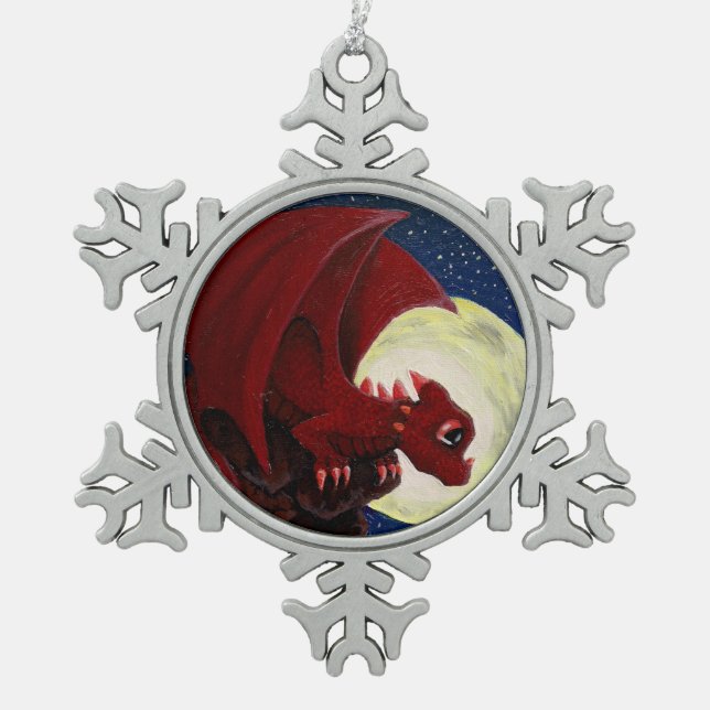 Ornement rouge de flocon de neige de dragon de (Devant)