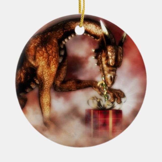 Ornement rouge de Noël de dragon (Devant)