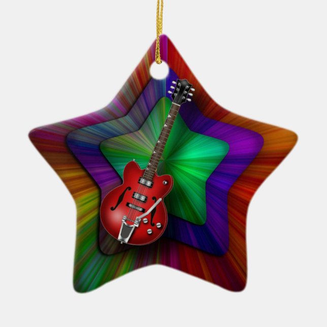 Ornement rouge d'étoile de guitare (Devant)