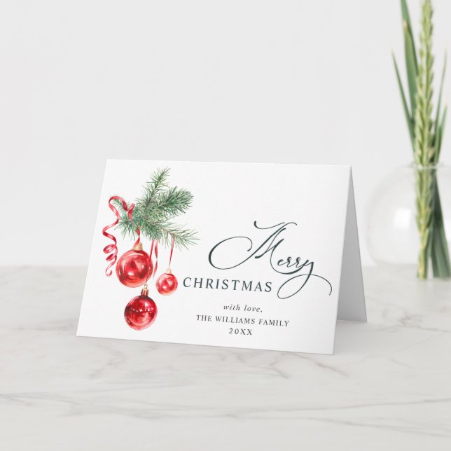 Ornement Rouge Élégant Joyeux Noël Carte de Vœux (Devant)