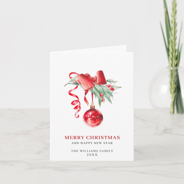 Ornement Rouge Élégant Joyeux Noël Carte de Vœux (Devant)