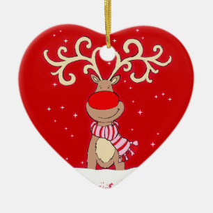 Ornement rouge et rose de renne au nez rouge