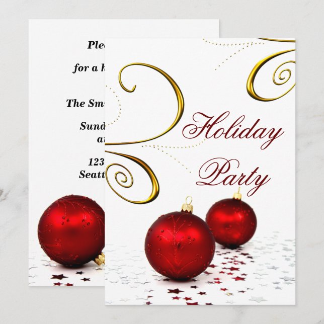 ornement rouge festif Fête Invitations (Devant / Derrière)