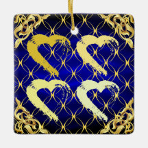 Ornement Royal Blue et Gold Hearts