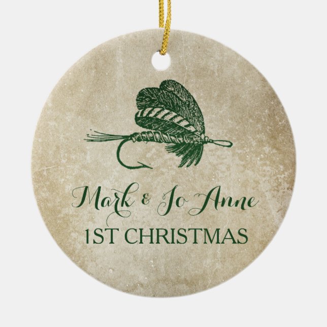 Ornement rustique de Noël d'attrait de pêche (Devant)