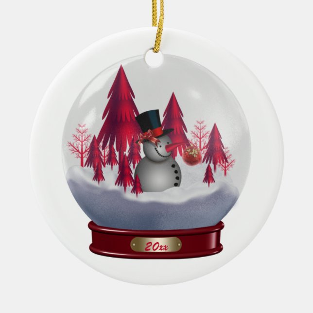 Ornement Snowman Red Christmas Trees Snow Globe (Devant)