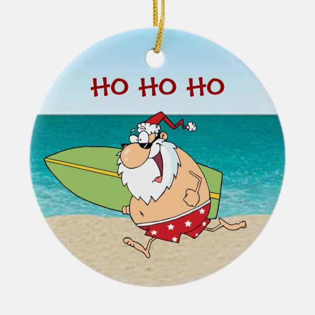 Ornement surfant tropical de Noël de Père Noël (Devant)