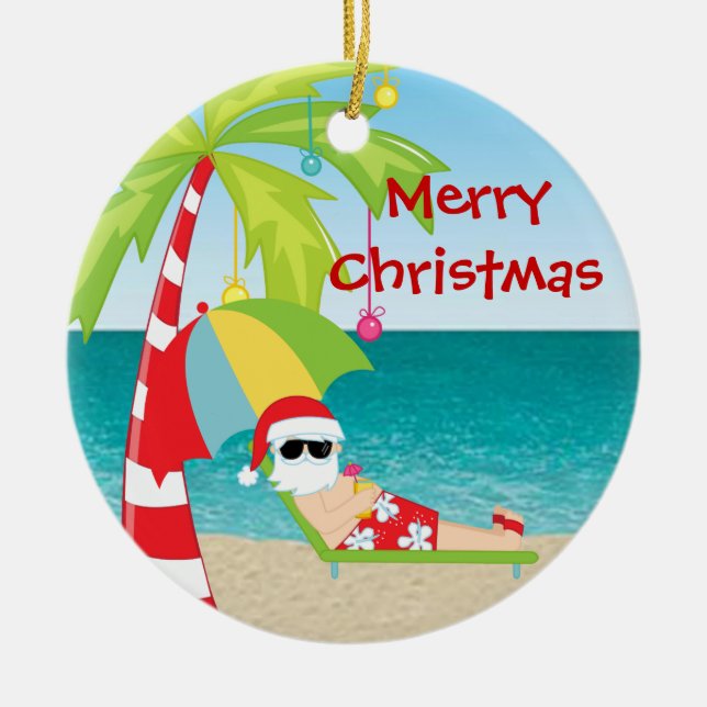Ornement tropical de Noël de palmier de Père Noël (Devant)