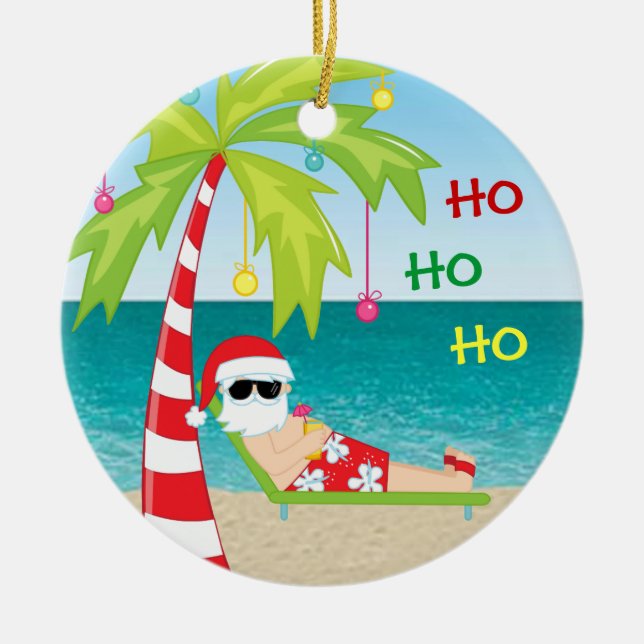 Ornement tropical de Noël de palmier de Père Noël (Devant)