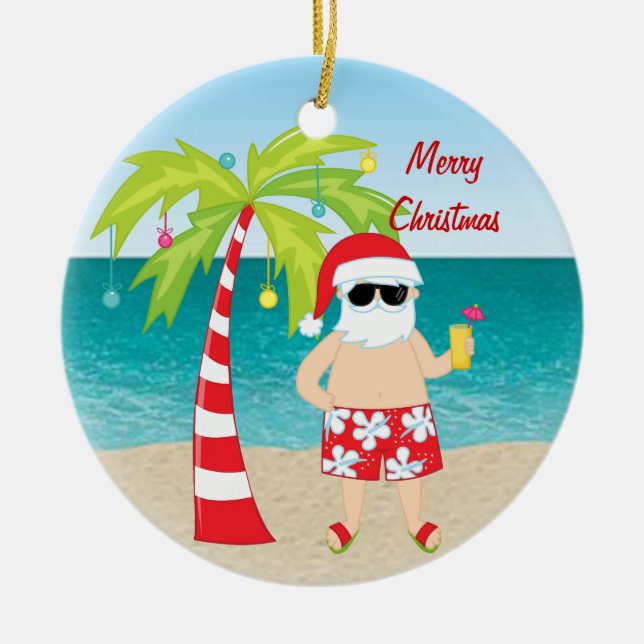 Ornement tropical de Noël de palmier de Père Noël (Devant)