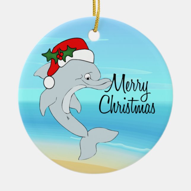 Ornement tropical de Noël de Père Noël de dauphin (Devant)