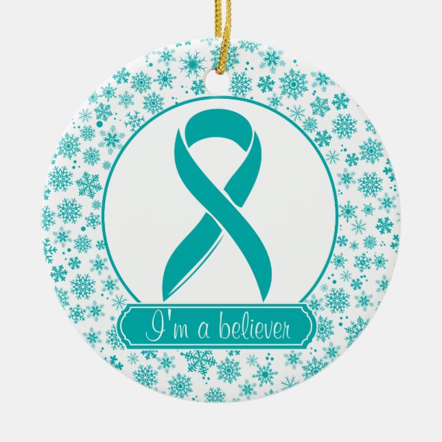 Ornement turquoise de Cancer ovarien de flocon de (Devant)