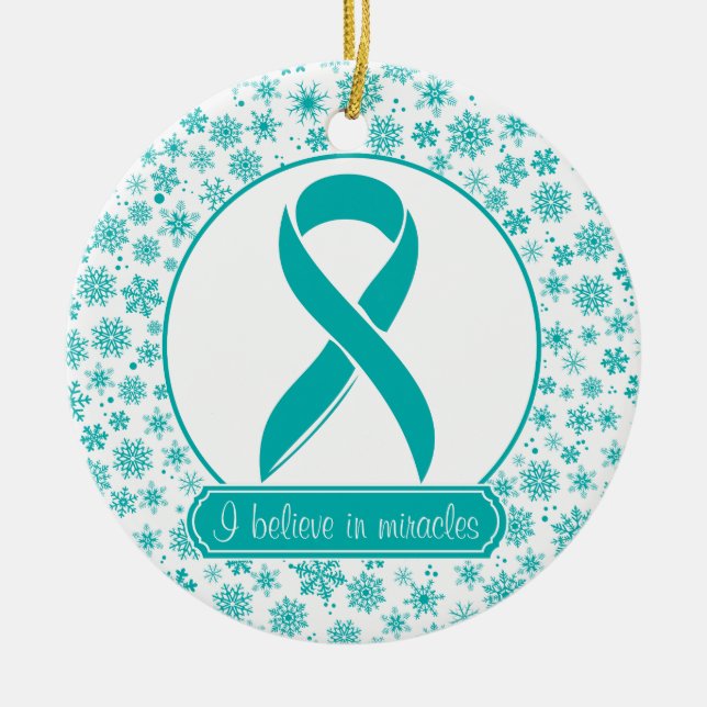 Ornement turquoise de Cancer ovarien de flocon de (Devant)