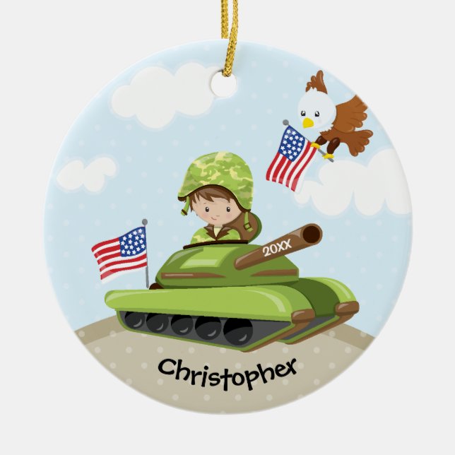 Ornement unique de Noël de garçon de soldat (Devant)