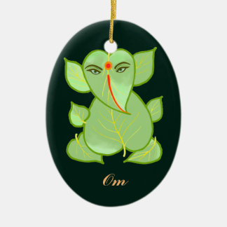 Ornement vert ovale de Ganpati de feuille de l'OM
