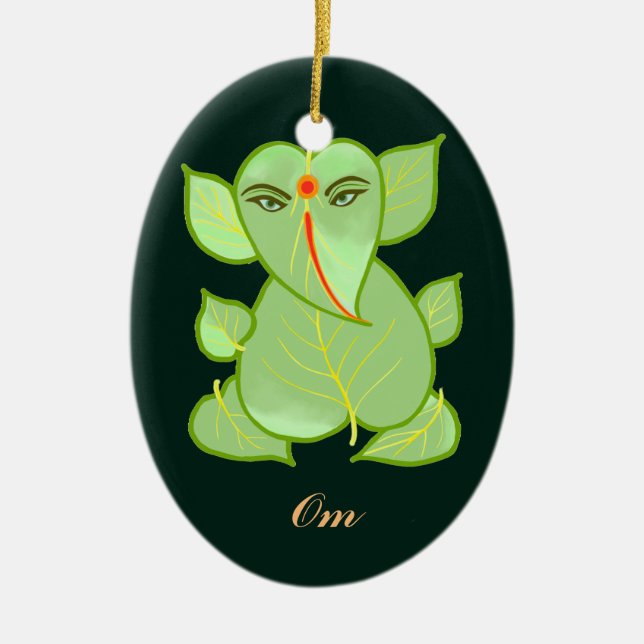 Ornement vert ovale de Ganpati de feuille de l'OM (Devant)