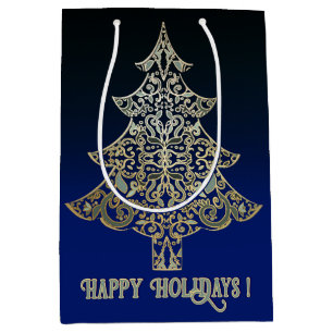 Ornemental Filigree Pattern Gold Christmas Tree Medium Gift Bag