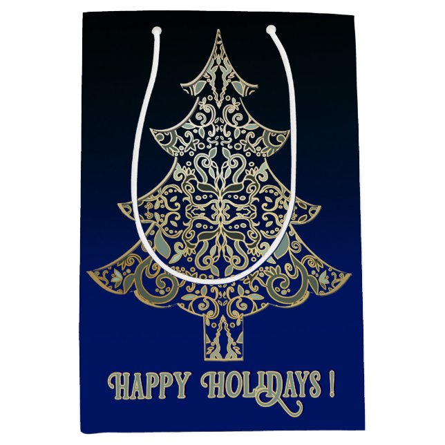 Ornemental Filigree Pattern Gold Christmas Tree  Medium Gift Bag (Front)