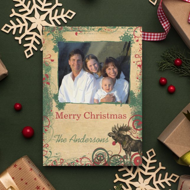 Ornements blancs Famille Photo de Noël Carte posta (Créateur téléchargé)
