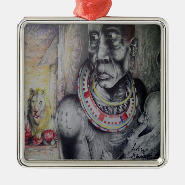 Ornements Carrés de luxe Hakuna Matata Lion- Masai (Devant)