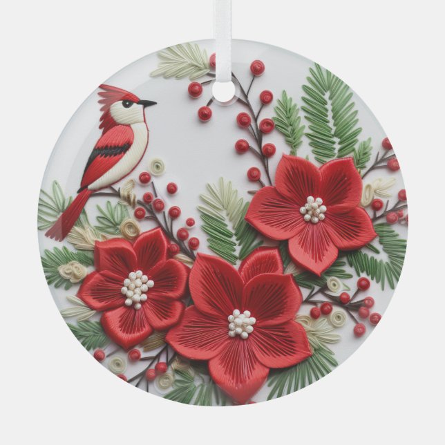 Ornements de Noël cardinaux brodés en 3D (Recto)