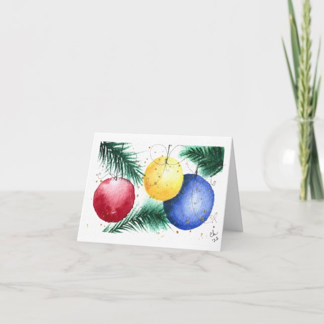 Ornements de Noël colorés, Impression d'aquarelle (Devant)