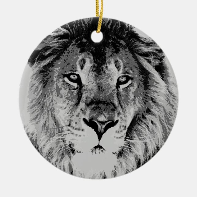 Ornements de Noël gris noir et blanc Lion (Devant)
