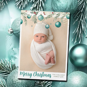 Ornements de Noël turquoises Carte magnétique phot