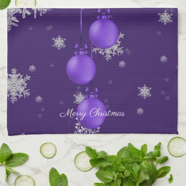 Ornements de Noël violet Serviette de cuisine (Plié)