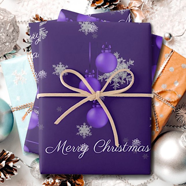 Ornements de Noël violets Envelopper les feuilles  (Purple Christmas Ornaments Wrapping Paper Sheets)
