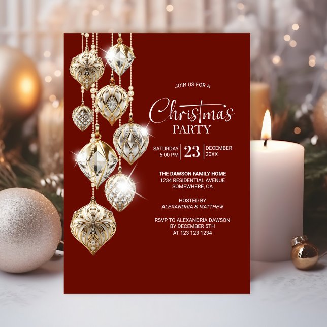 Ornements d'or élégant Noël Invitation de fête de  (Créateur téléchargé)