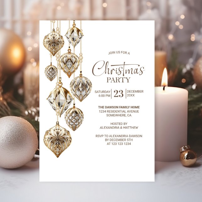 Ornements d'or élégant Noël Invitation de fête de  (Créateur téléchargé)