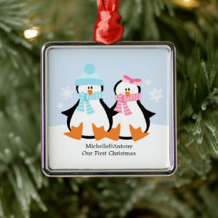 Ornements en couple de pingouins