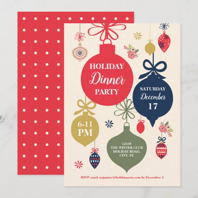 Ornements Noël Fête Invitation (Devant / Derrière)