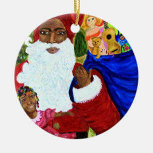 Ornements noirs de Noël de Père Noël - cadeaux