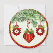 Ornements traditionnels Carte à plat de Noël ronde