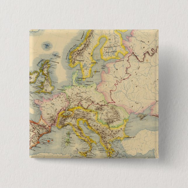 Orographic map of Europe 2 Inch Square Button (Front)