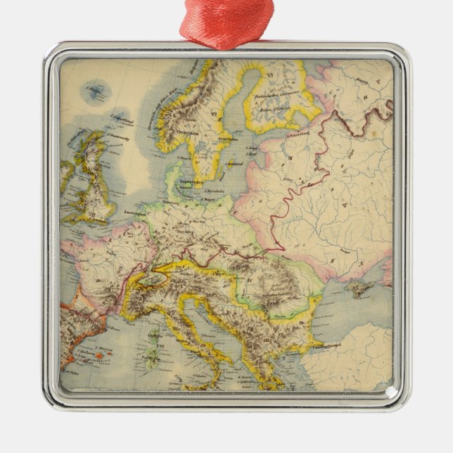 Orographic map of Europe Metal Ornament (Front)