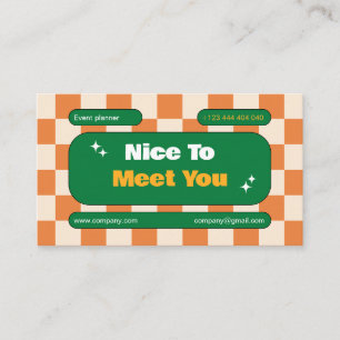Oronge Yellow Green Retro Chequerboard Boho Business Card