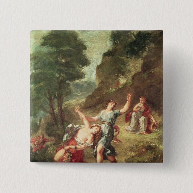 Orpheus and Eurydice, Spring 2 Inch Square Button (Front)