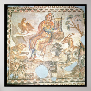 Orpheus playing to the animals, Roman mosaic Poster