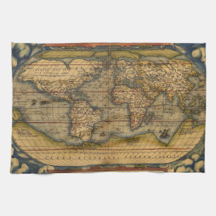 Ortelius 1570 World Map: Antique Cartography Kitchen Towel