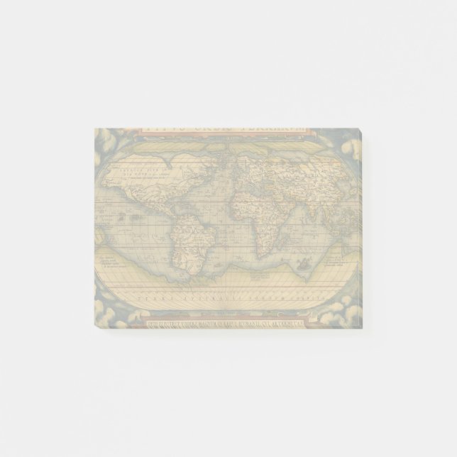 Ortelius 1570 World Map: Antique Cartography Post-it Notes (Front)