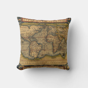 Ortelius 1570 World Map: Antique Cartography Throw Pillow