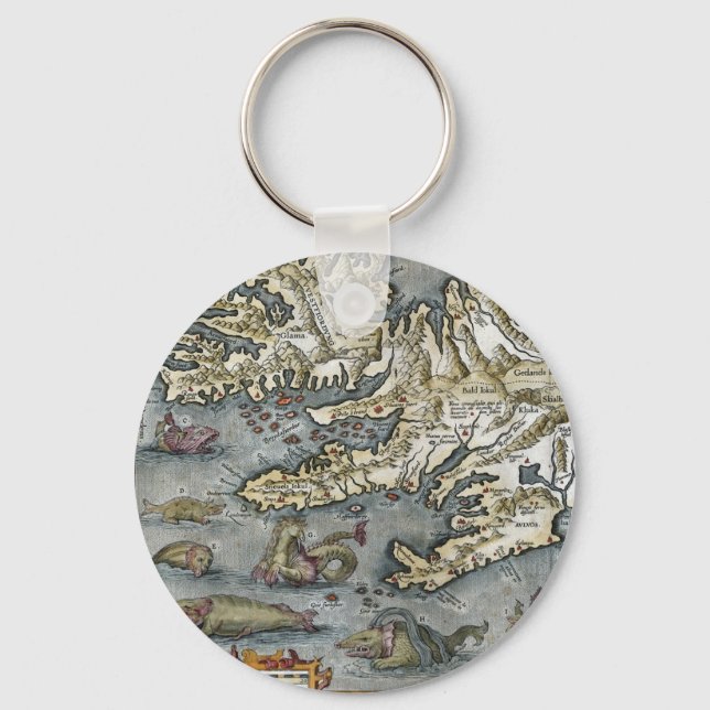 Ortelius Map Sea Monsters Keychain (Front)